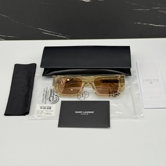 NEW SL 572 006 YELLOW BROWN SL572 006 SQUARE WOMEN SUNGLASSES SAINT LAURENT - Picture 11 of 11